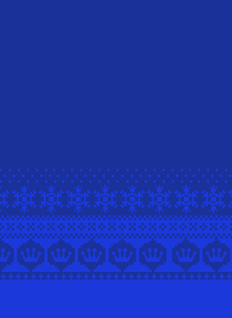 Dark Blue background with Ugly Christmas Sweater pattern featuring Funko Crown
