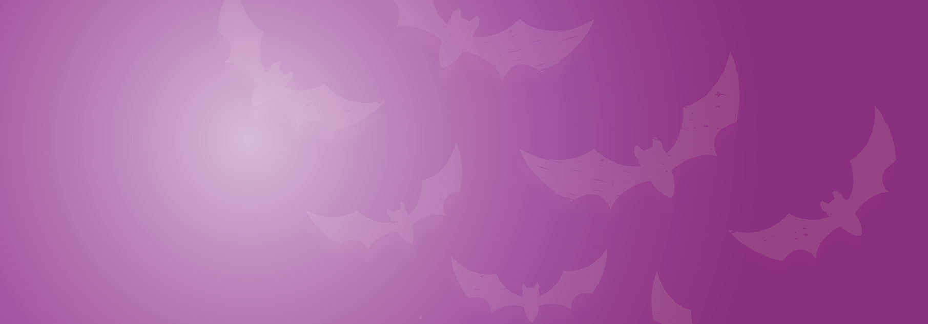Purple radial gradient background with White faded bats
