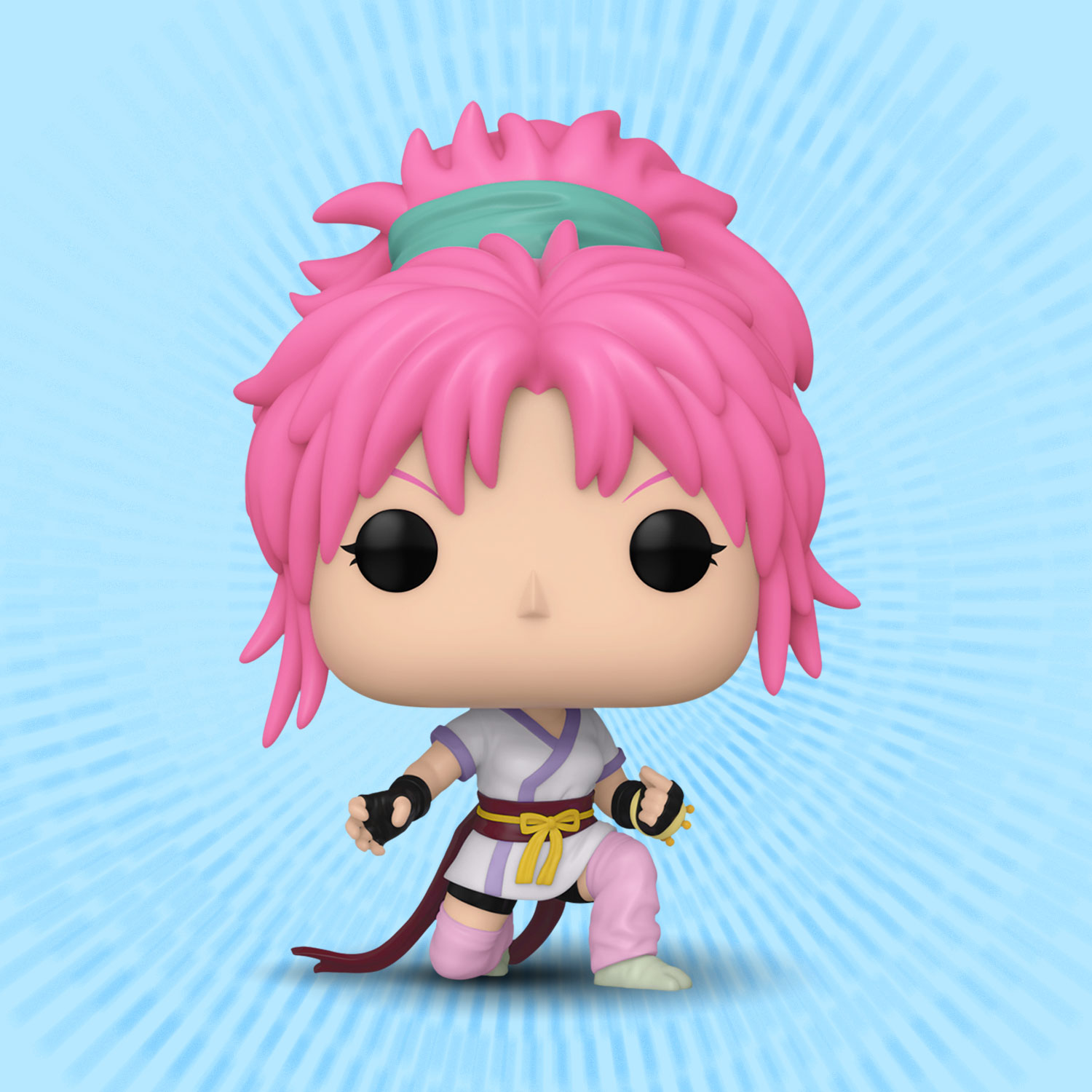 Light Blue shine background featuring 75587 - Funko Hunter x Hunter Pop! Machi Komacine